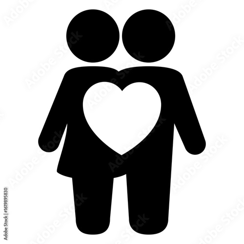 Día de san Valentín. Icono hombre y mujer con corazón en espacio negativo 