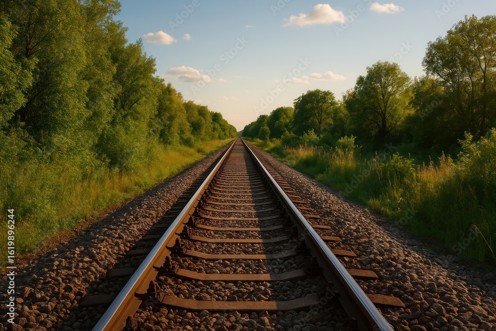 Fototapeta premium Serene railway amidst lush greenery