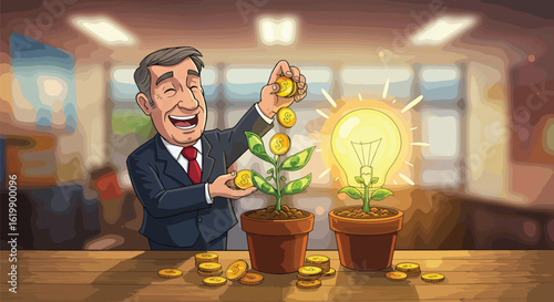 Illustrative depiction of financial growth, ideas, and investment leading to success