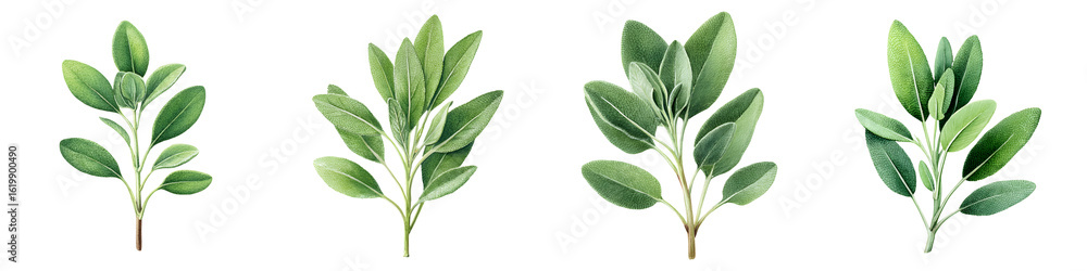 Obraz premium Fresh Sage Herb: Green Aromatic Plant on White Background