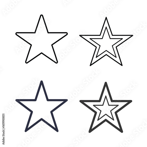 Outlined Star Icon Set – Four Variants in Black Line Styles on White Background