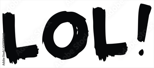 Bold black brushstroke letters spelling out "LOL" with a distressed textured effect on a white background representing laughter and amusement