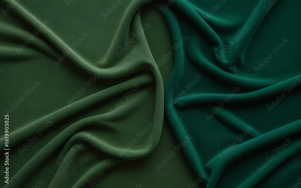 Fototapeta premium Vector art of abstract background of green fabric with soft waves and folds, creating a textured surface