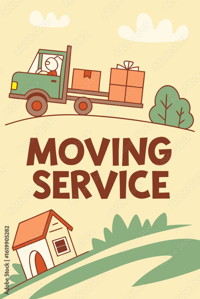 Fototapeta premium Moving service, truck delivering moving boxes to new home 