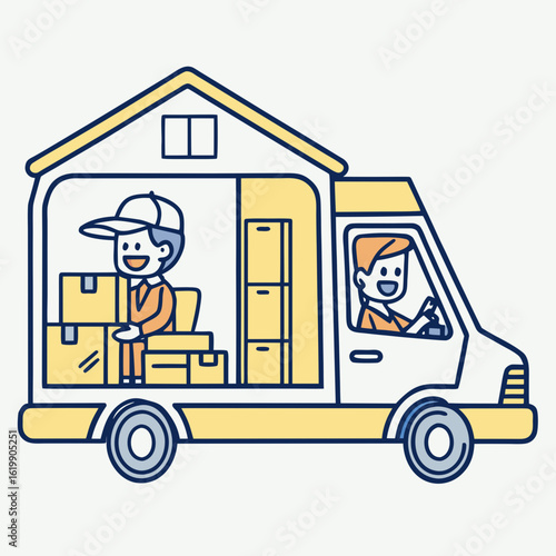 Delivery van transporting boxes, moving home