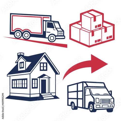 Delivery service icons set in line art style 