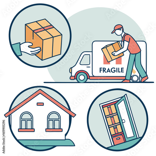 Delivery service and packaging box concept illustration