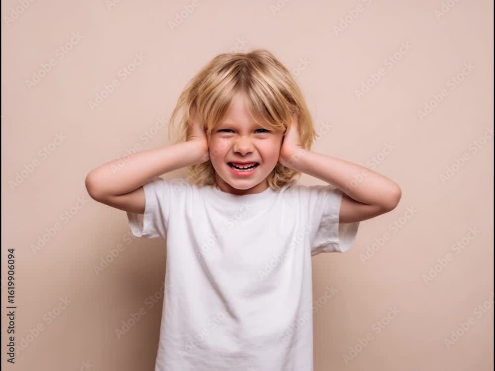 Little Boy Blocking Ears: A young child, eyes squeezed shut, covers their ears with their hands in a relatable moment of sensory overload or protest. Little Boy Blocking Ears: A young child, eyes squeezed shut, covers their ears with their hands in a relatable moment of sensory overload or protest.