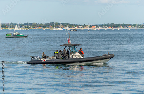 Aarhus, Denmark – August 19, 2021: Sailgp racing in the harbor of Aarhus in Denmark