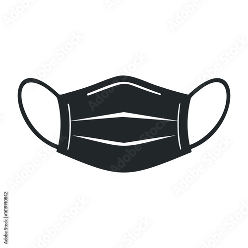 Black protective face mask design with ear loops. Vector illustration