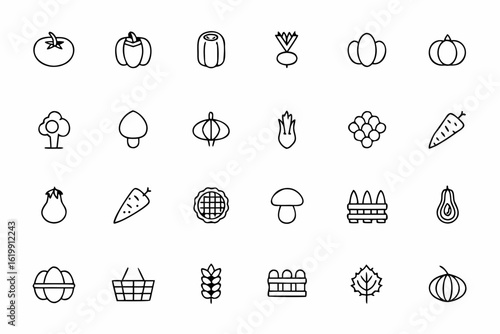 A clean, organized icon bundle for planning and maintaining your own vegetable garden. Ideal for agricultural guides, planting calendars, and homegrown food journals