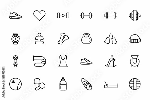 A modern bundle representing solo sports and fitness activities with clean line icons. Great for personal training apps, wellness brands, and fitness infographics