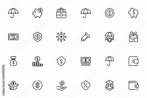 A sleek bundle of line icons representing monetary perks and financial security for employees. Great for company brochures, payroll apps, and benefits explainer visuals