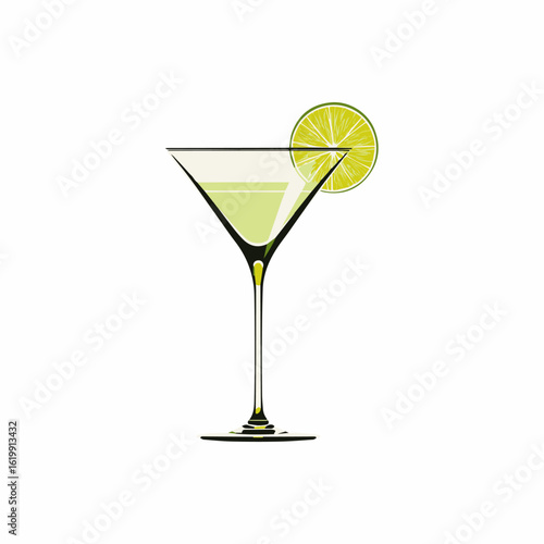 Chilled cocktail in elegant glass garnished with fresh lime slice, refreshing flavor
