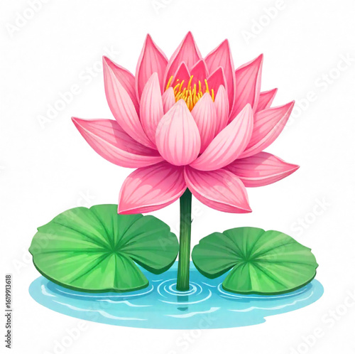 Pink water lily with leaves