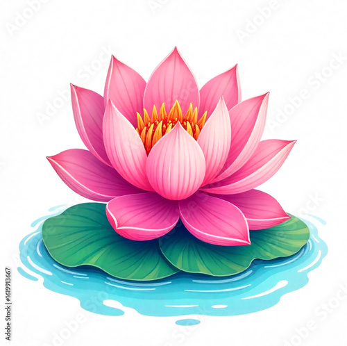Pink water lily with leaves