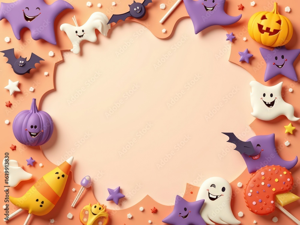 Fototapeta premium Halloween background with smiling ghosts in paper cut style