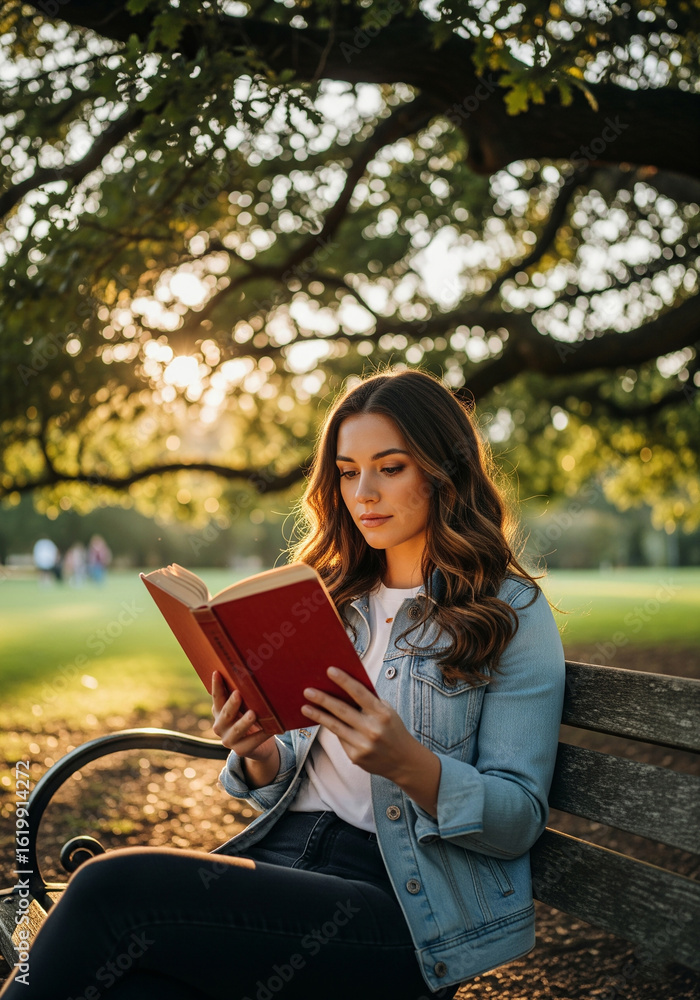 Obraz premium Lecture apaisante d'une femme au parc