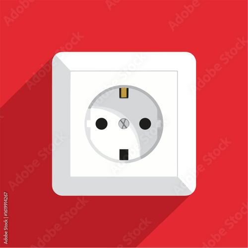European electrical outlet in a wall socket on a red background, with a subtle shadow for a modern and clean aesthetic.