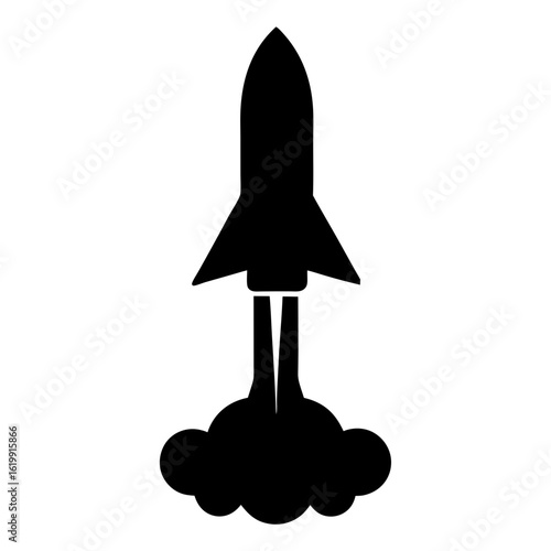 Rocket Launching into Space Silhouette with Smoke Trail Illustration Isolated