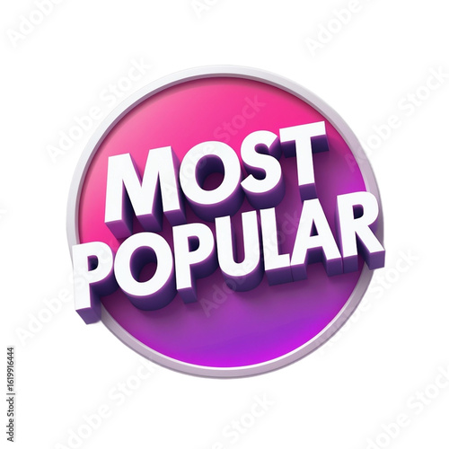 Most Popular Badge PNG – Pink Glossy Label with White Text Transparent Background