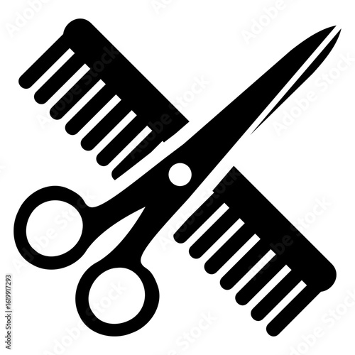 Logo peluquería. Icono con silueta de peine y tijera