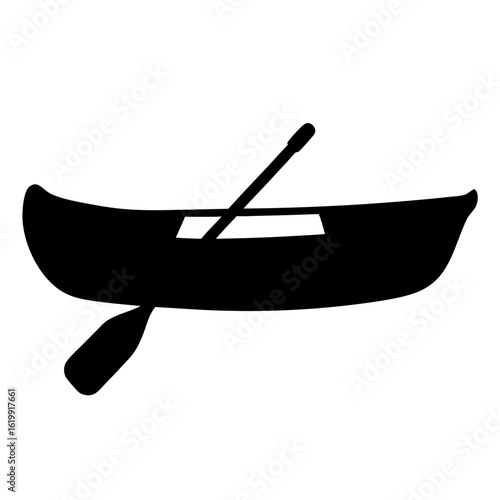 Silhouette of a canoe with a paddle on a white background image