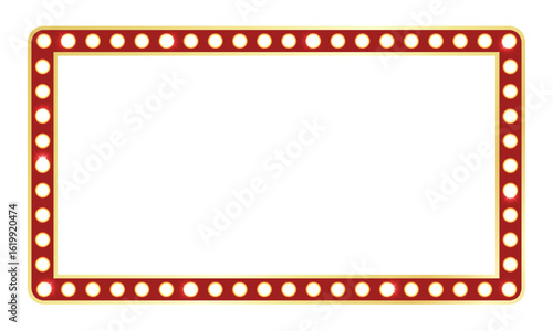 Retro Signboard, Light Frame Border, Gold and Red Frame, Lightbox, Light Banner, Vintage Bright Billboard For Advertising, Vector