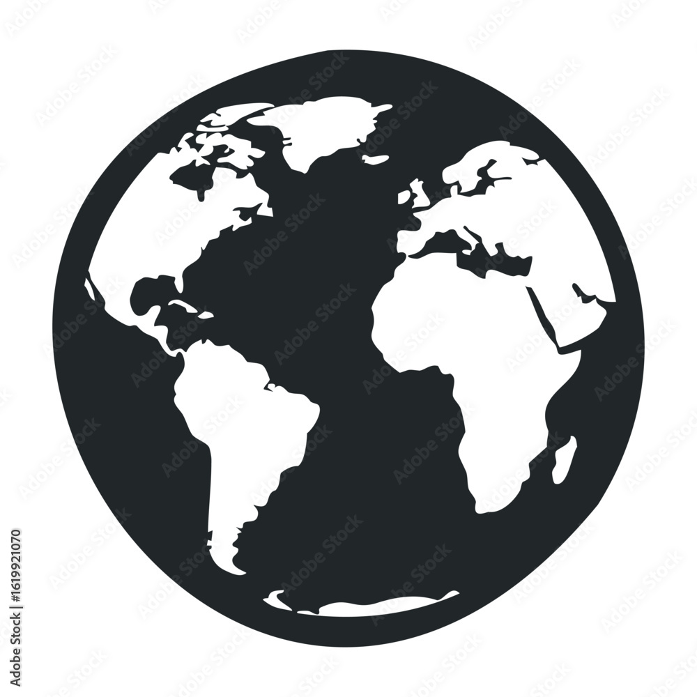 Obraz premium Simplistic black and white world map highlighting continents and ocean. Vector illustration