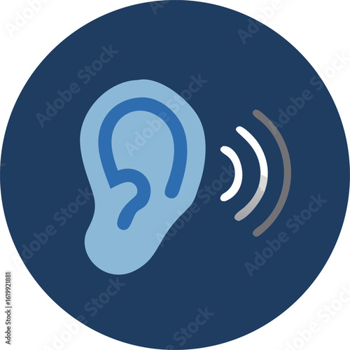 Simple Blue Ear Icon with Sound Waves for Hearing Healthcare and Audiology
