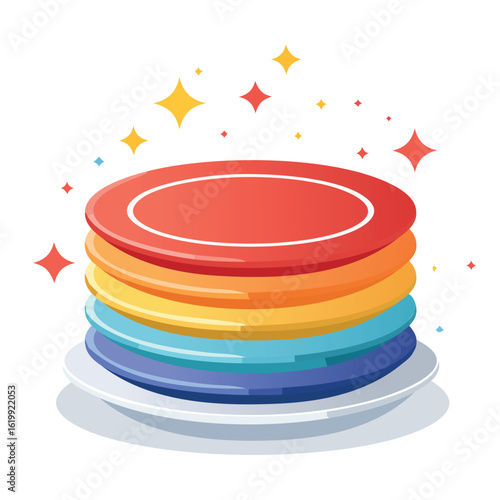 Stack of Clean Ceramic Plates with a Magical Sparkling Effect - AI Generated