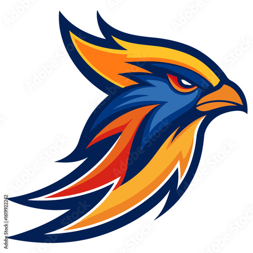 Aggressive blue and orange hawk mascot logo