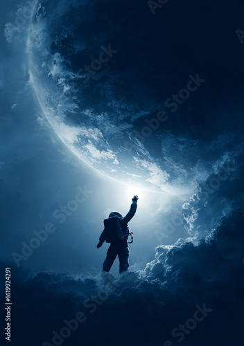 Wallpaper Mural Astronaut reaching out towards a glowing planet in the vast expanse of space Torontodigital.ca