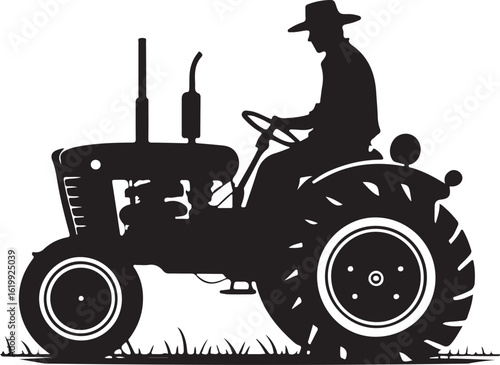 Farmer riding a tractor silhouette

