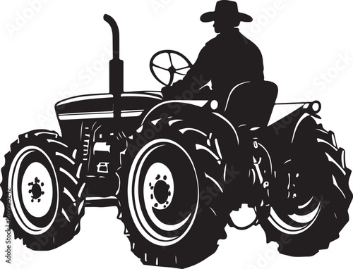 Farmer riding a tractor silhouette

