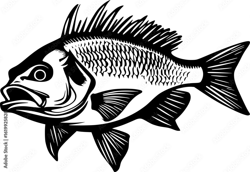 Fototapeta premium Sea Bass Line Drawing Fish Vector Design