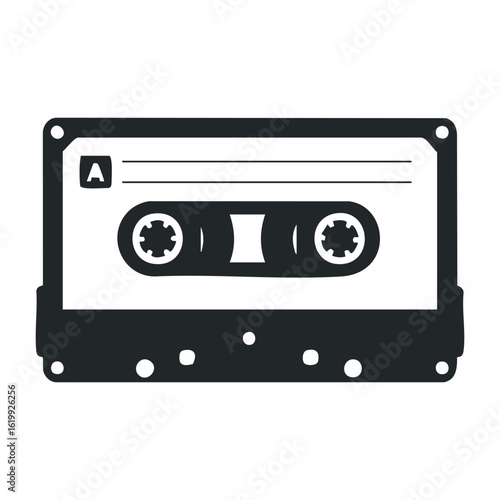 Retro black and white cassette tape vector icon for music enthusiasts. Vector illustration