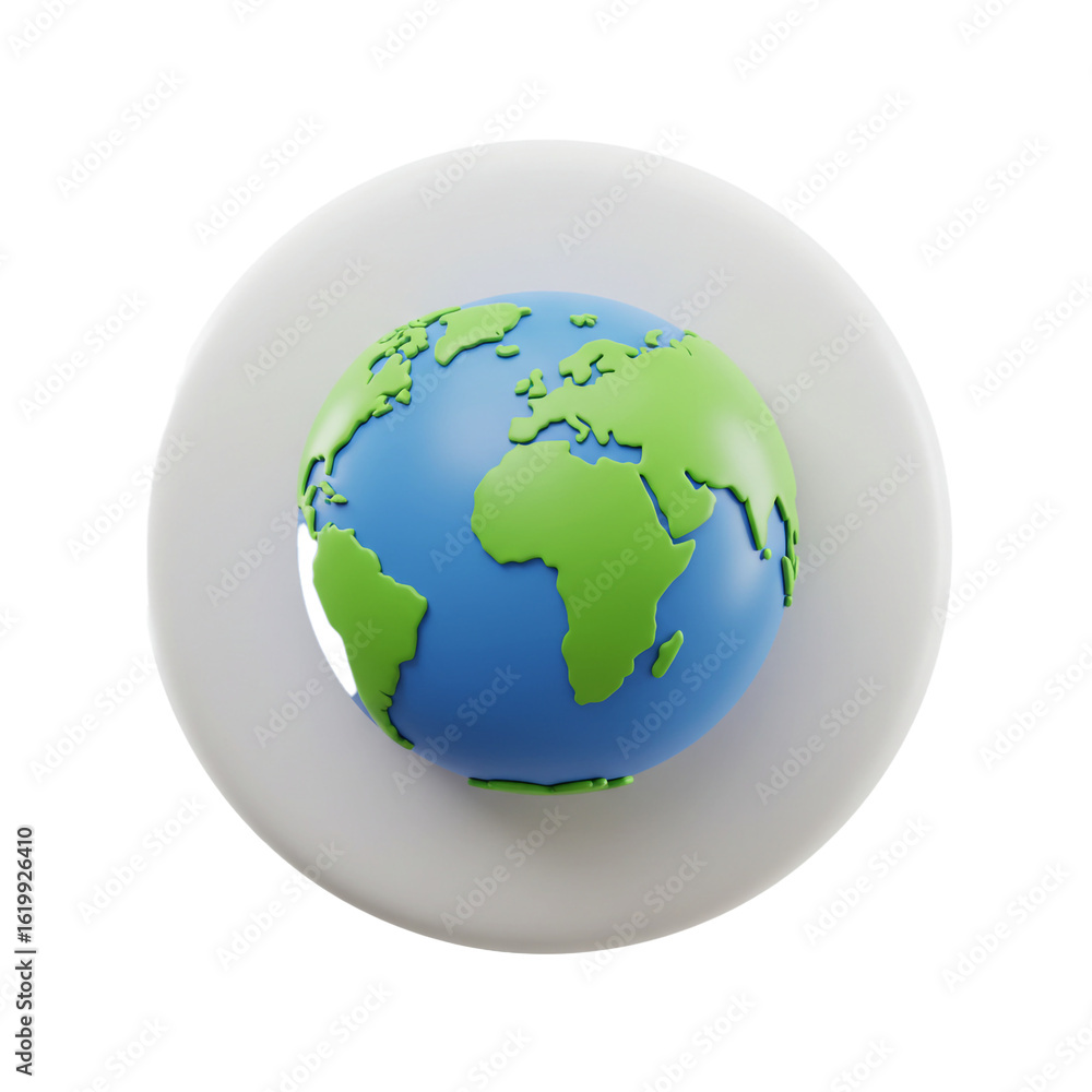 Fototapeta premium A minimalist model of planet Earth with raised green landmasses on a blue sphere.