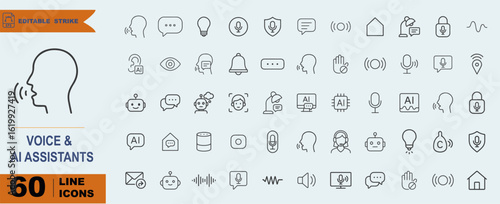 Voice & AI Assistant Icons – Smart Speaker, Chatbot, and Command UI Vector Set



