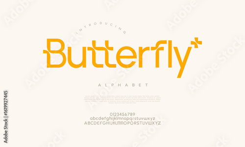 Creative modern font with unique butterfly-inspired accents, perfect for innovative branding and tech themes