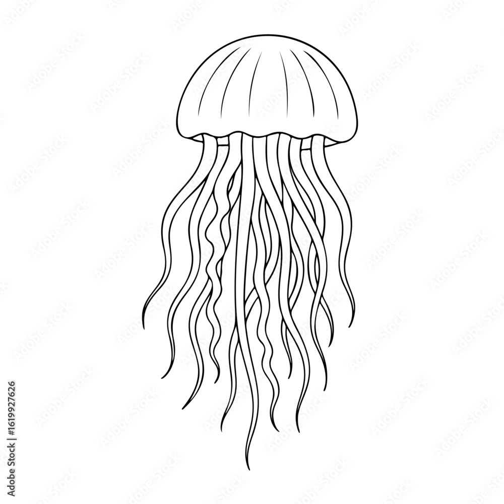 Fototapeta premium jellyfish outline icon line art, black and white doodle style. Ideal for logo, tattoo, app, coloring book, web design, infographics, banner, poster, and more. Vector illustration
