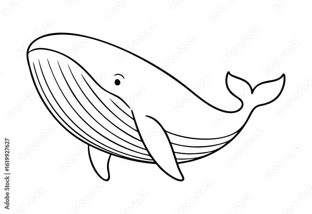Obraz premium Whale outline icon line art, black and white doodle style. Ideal for logo, tattoo, app, coloring book, web design, infographics, banner, poster, and more. Vector illustration