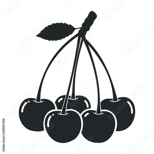 Wallpaper Mural Monochrome silhouette of cherries on stems with leaf. Vector illustration Torontodigital.ca
