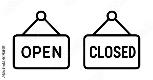 open and closed signs outline icon line art, black and white doodle style. Ideal for logo, tattoo, app, coloring book, web design, infographics, banner, poster, and more. Vector illustration