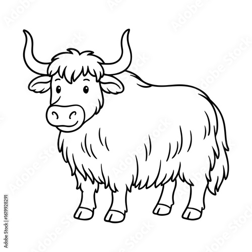 Cute Himalayan yak outline icon line art, black and white doodle style. Ideal for logo, tattoo, app, coloring book, web design, infographics, banner, poster, and more. Vector illustration