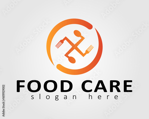 Food Care logo with a simple design using a fan concept depicted using a picture of a spoon and fork