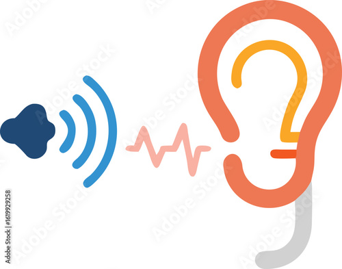 Abstract Illustration of Sound Waves Entering an Ear Representing Hearing and Audio Perception
