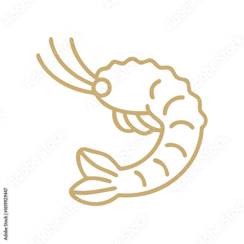 Icon shrimp tempura illustration in minimalist style with golden outline  