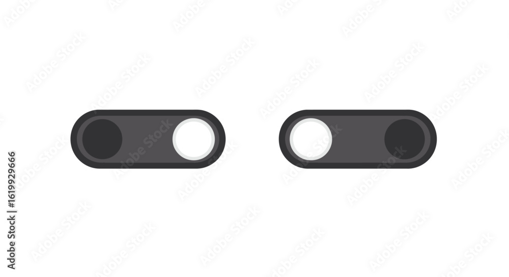 Fototapeta premium Two grey camera privacy sliders showing on and off positions, representing control and security.