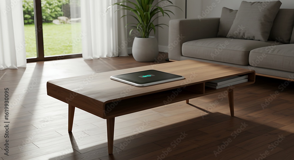 Fototapeta premium Futuristic Wireless Charging Table in Scandinavian Interior